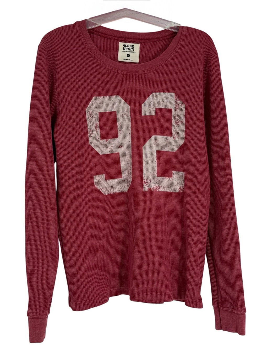 Anthropologie Back When Thermal Top Red Long Sleeve Size S Number Shirt 92